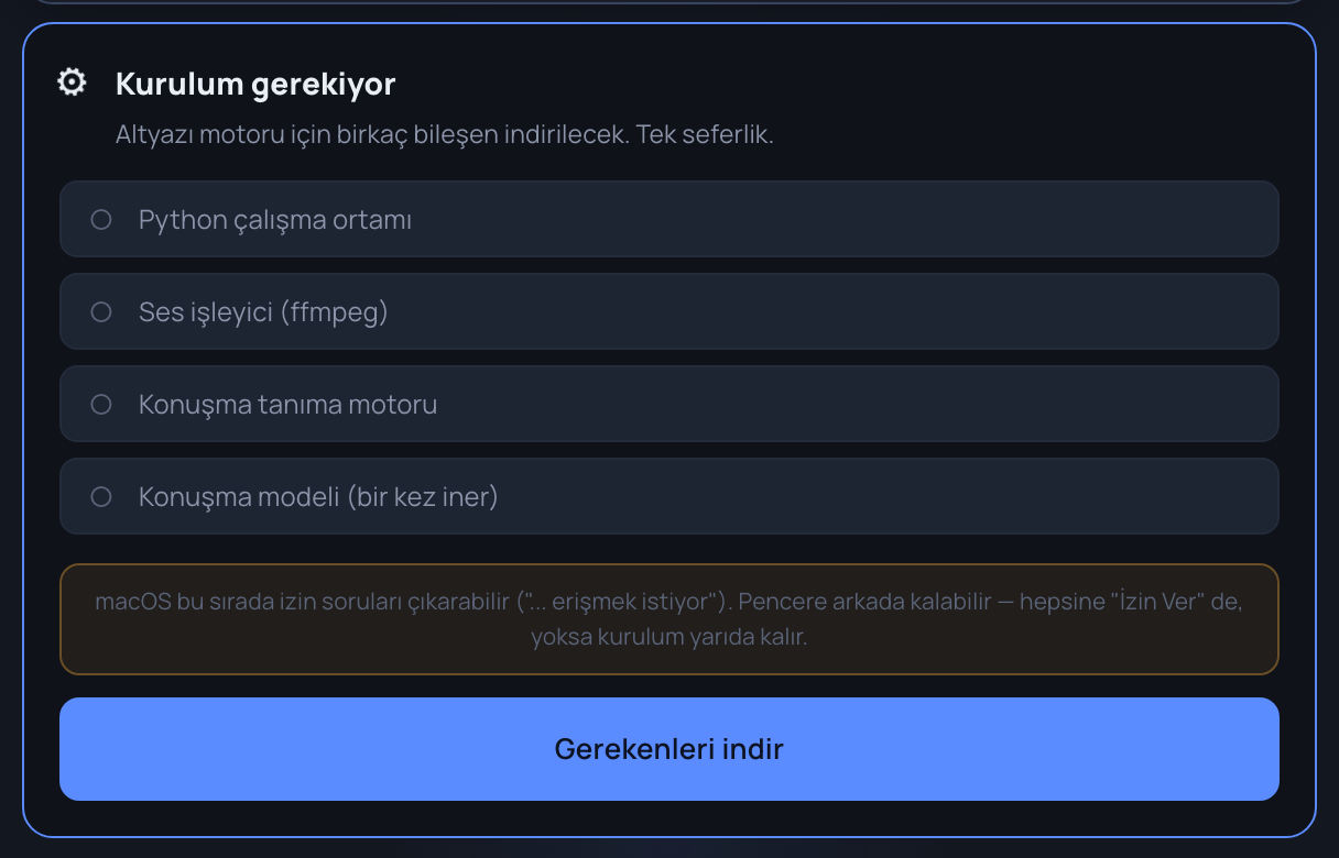 Sylba panelinin ilk açılışta gösterdiği kurulum kartı